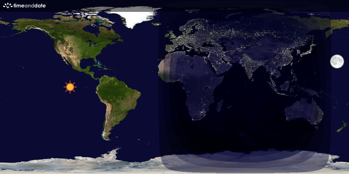 Verdenskart som viser dag og natt 