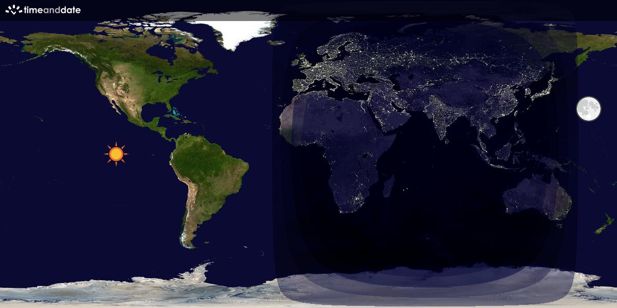 Verdenskart som viser dag og natt 