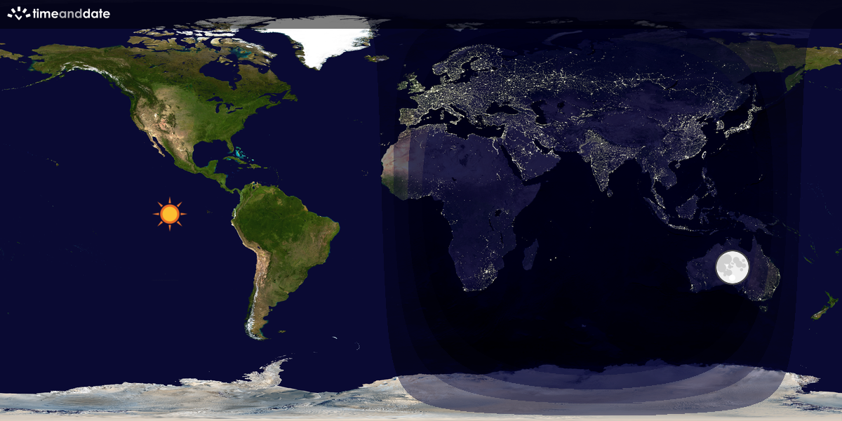 Verdenskart som viser dag og natt 