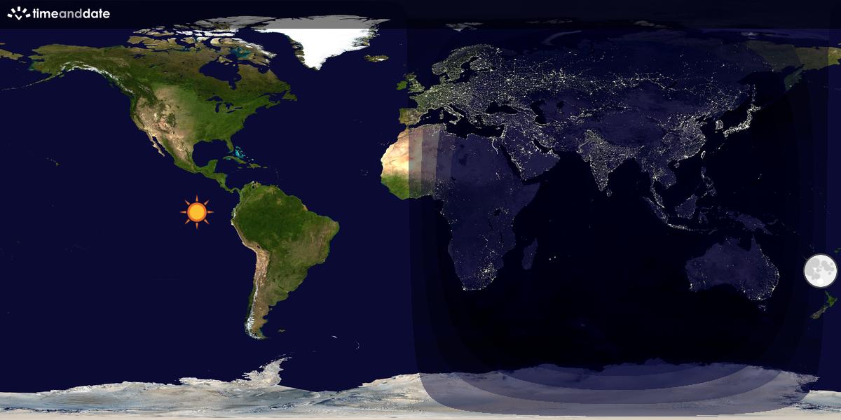 Verdenskart som viser dag og natt 