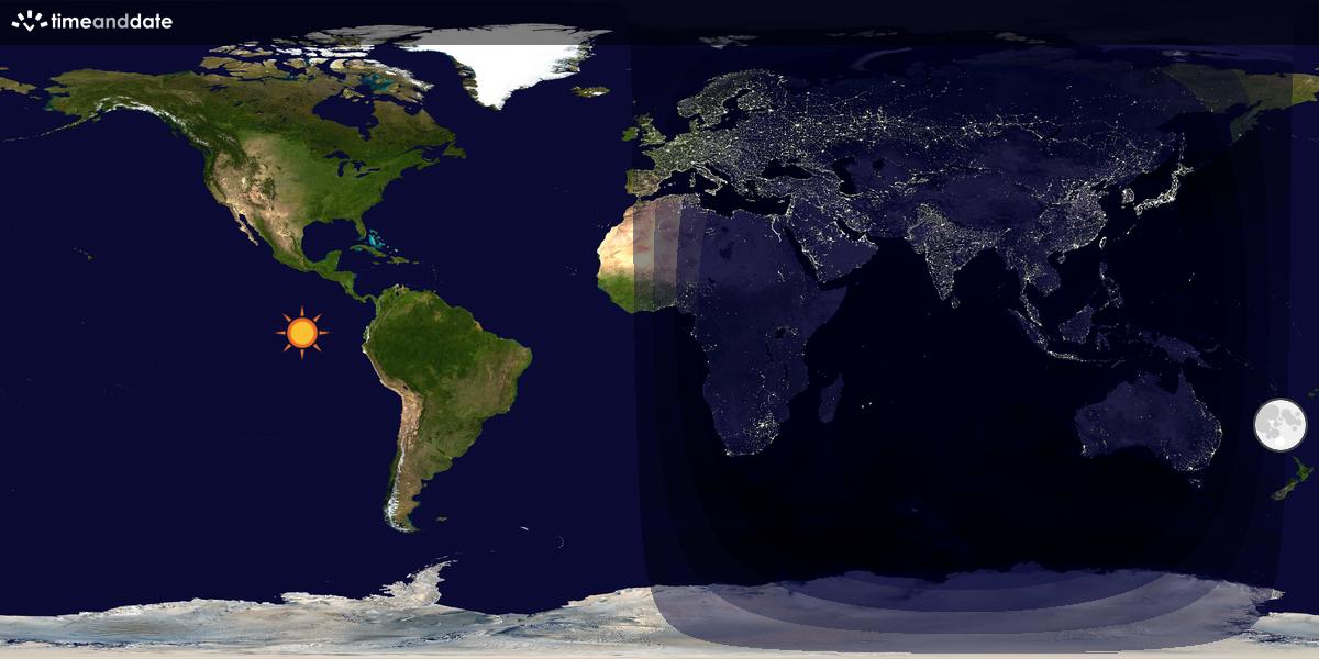 Verdenskart som viser dag og natt 