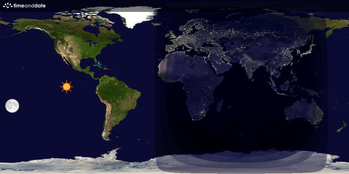 Verdenskart som viser dag og natt 