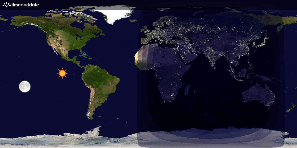 Verdenskart som viser dag og natt 
