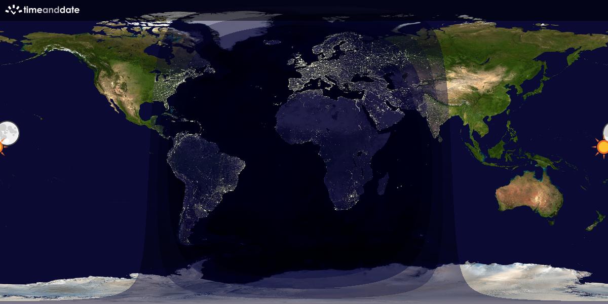 Verdenskart som viser dag og natt 