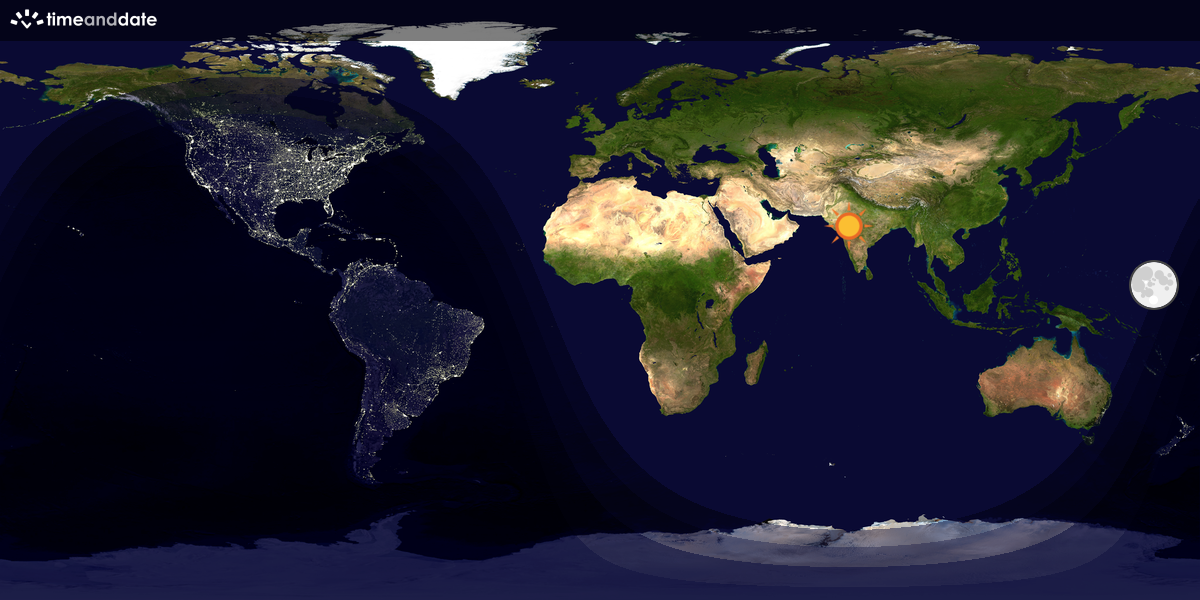 Verdenskart som viser dag og natt 