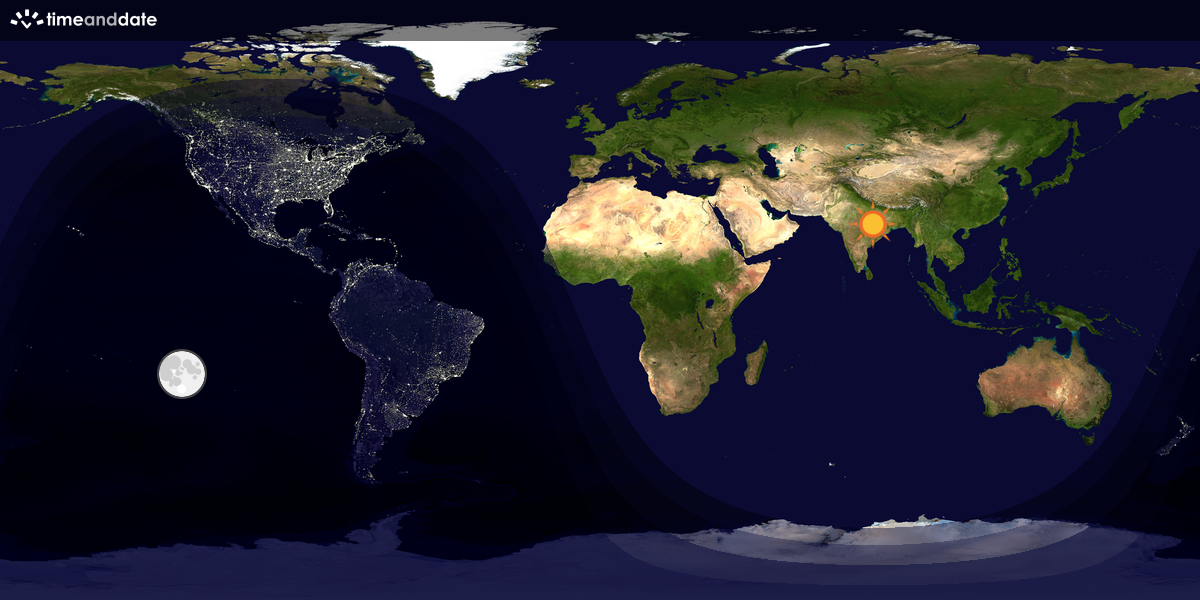 Verdenskart som viser dag og natt 
