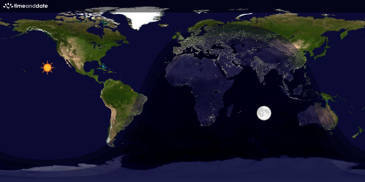 Verdenskart som viser dag og natt 