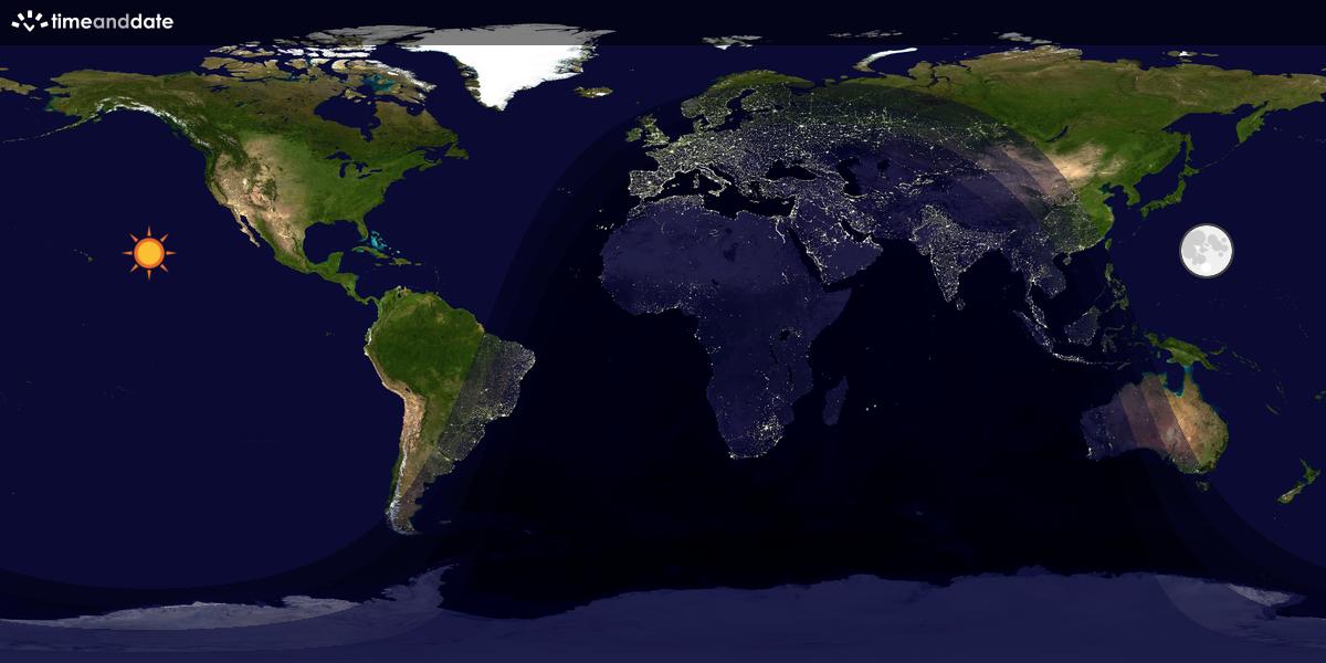Verdenskart som viser dag og natt 