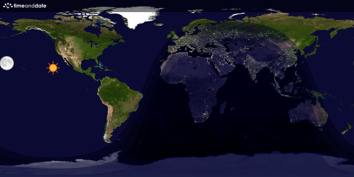 Verdenskart som viser dag og natt 