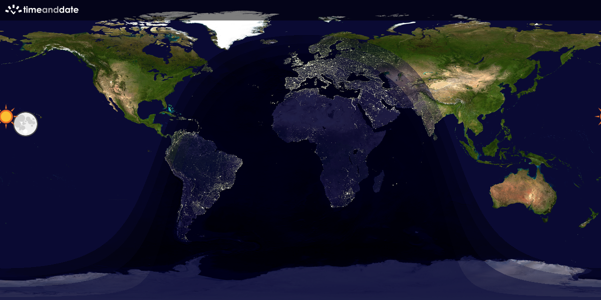 Verdenskart som viser dag og natt 