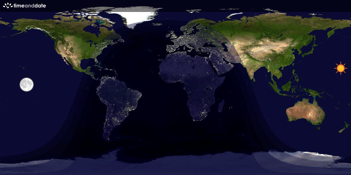 Verdenskart som viser dag og natt 