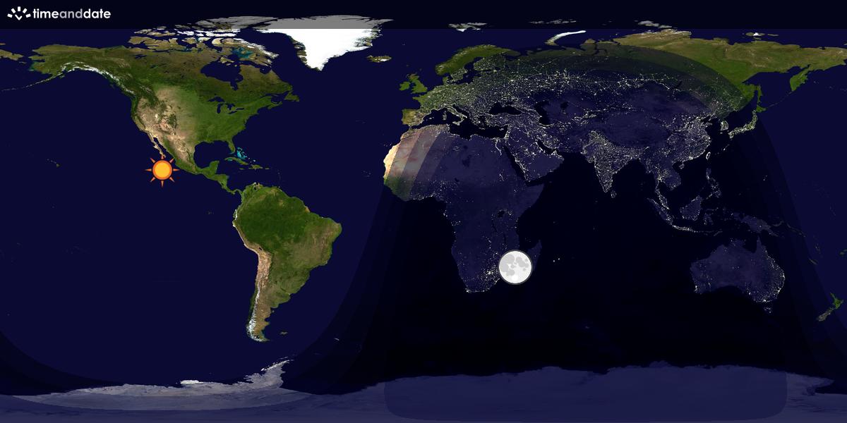 Verdenskart som viser dag og natt 