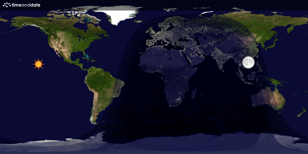 Verdenskart som viser dag og natt 