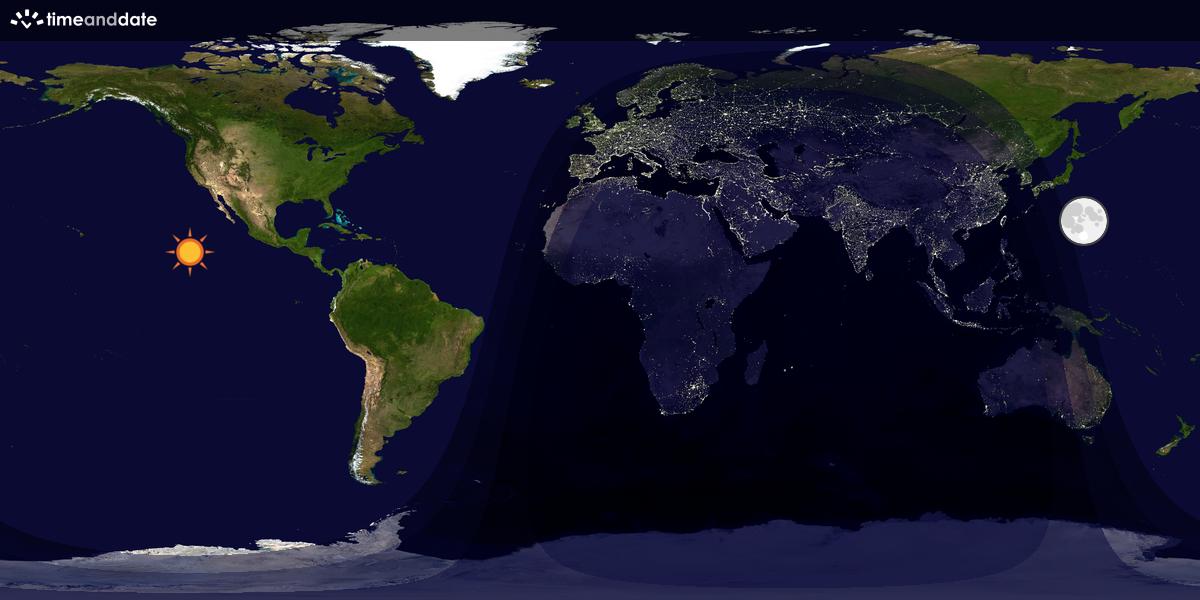 Verdenskart som viser dag og natt 