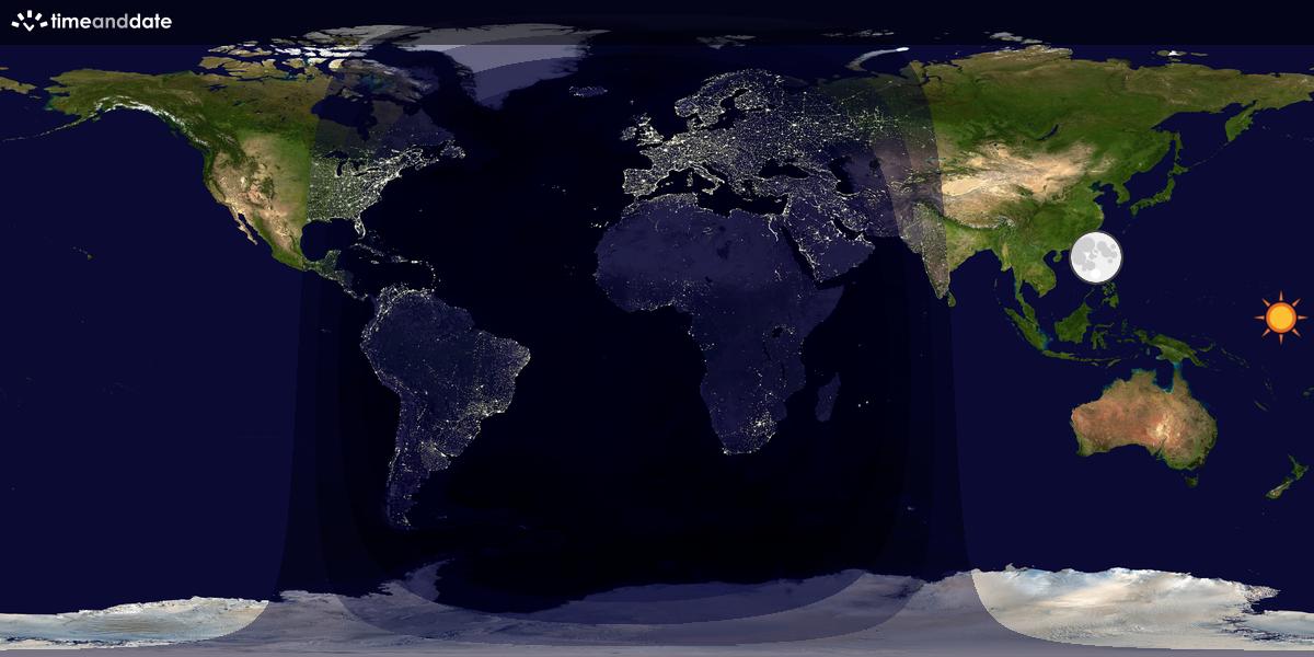 Verdenskart som viser dag og natt 