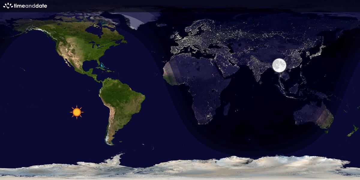 Verdenskart som viser dag og natt 