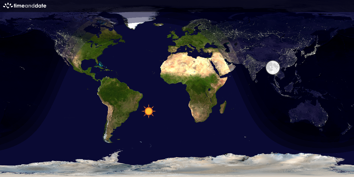 Verdenskart som viser dag og natt 