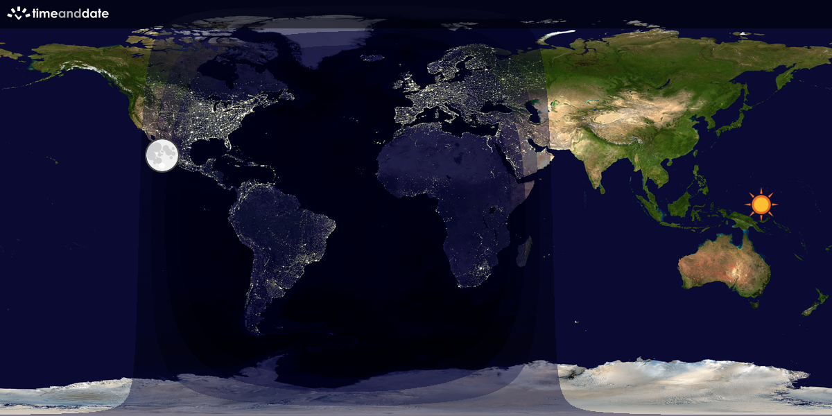 Verdenskart som viser dag og natt 