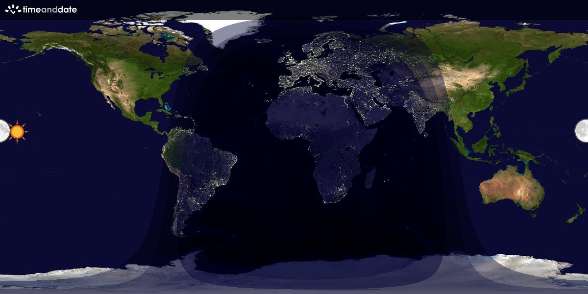 Verdenskart som viser dag og natt 