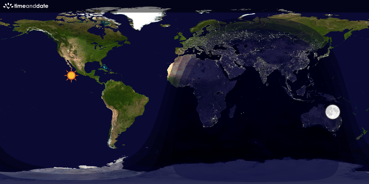 Verdenskart som viser dag og natt 