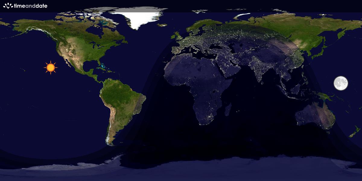 Verdenskart som viser dag og natt 