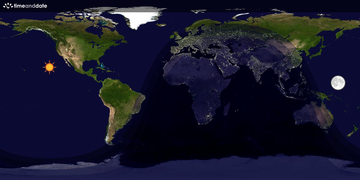 Verdenskart som viser dag og natt 