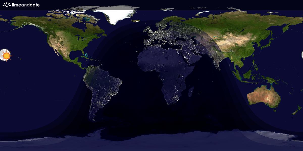 Verdenskart som viser dag og natt 