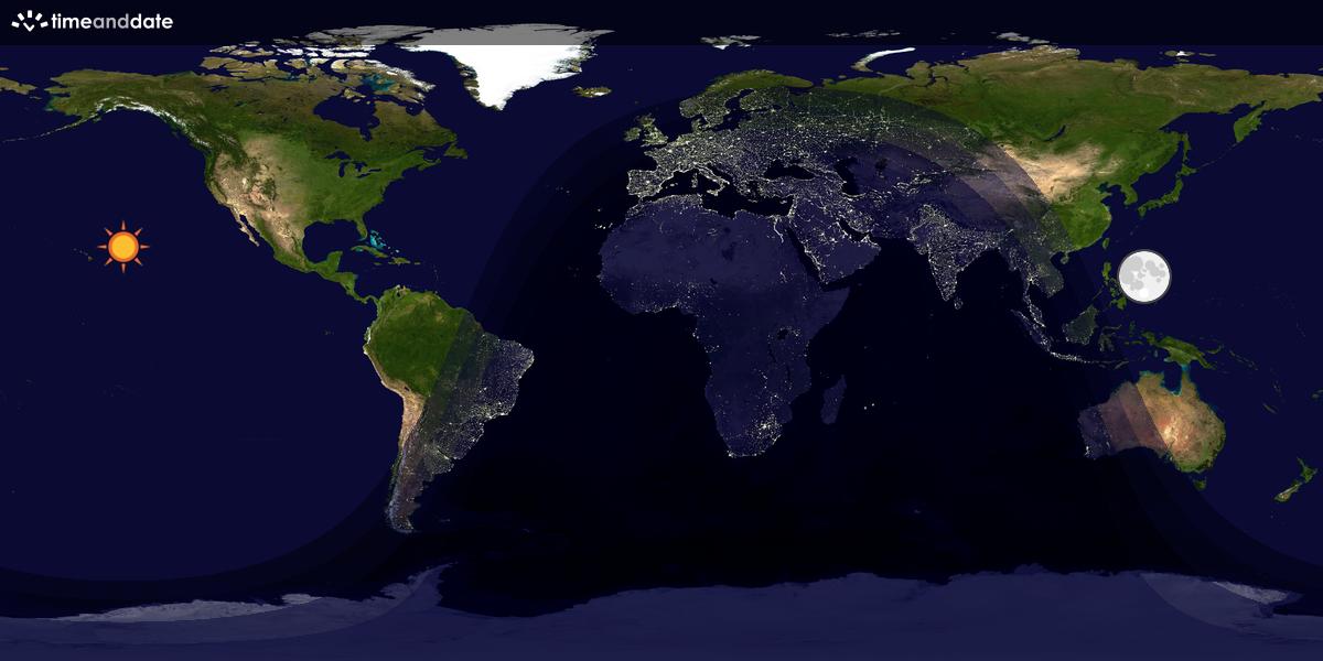 Verdenskart som viser dag og natt 