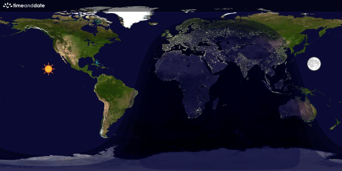 Verdenskart som viser dag og natt 