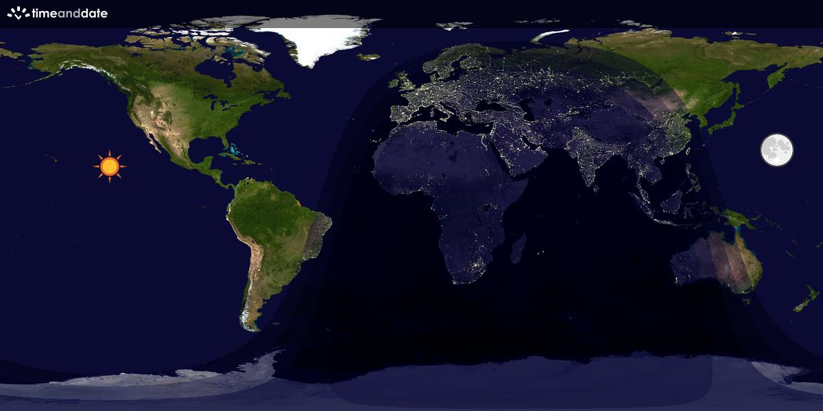 Verdenskart som viser dag og natt 