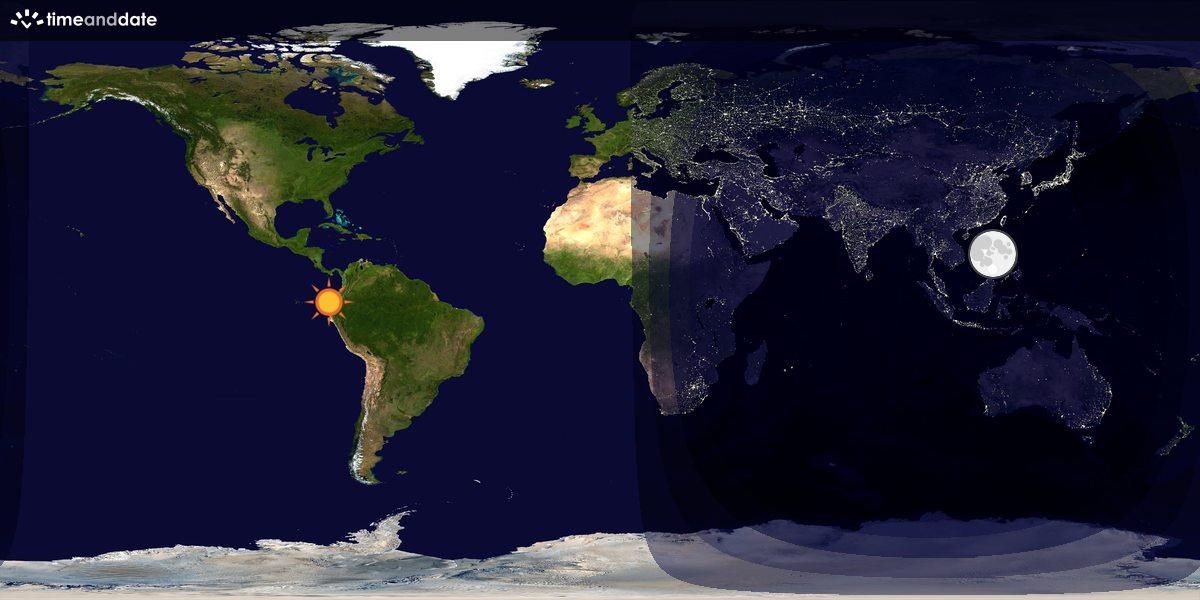 Verdenskart som viser dag og natt 