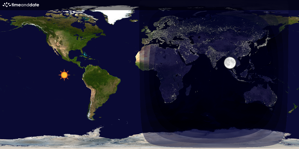 Verdenskart som viser dag og natt 