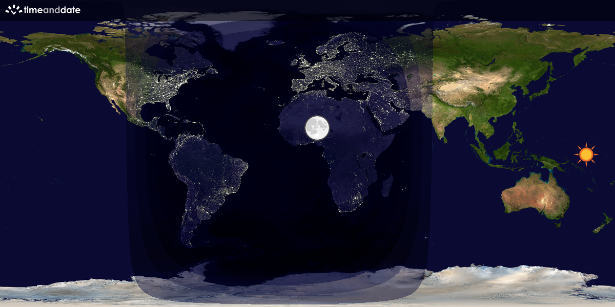 Verdenskart som viser dag og natt 