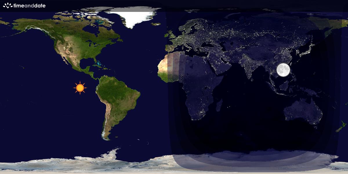 Verdenskart som viser dag og natt 
