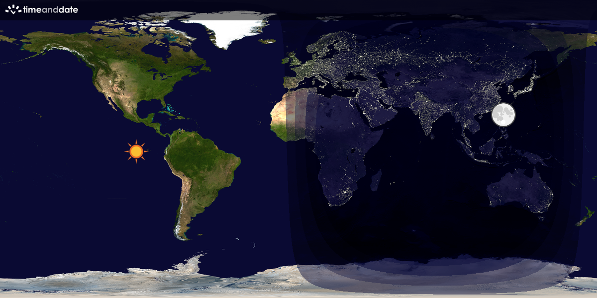 Verdenskart som viser dag og natt 