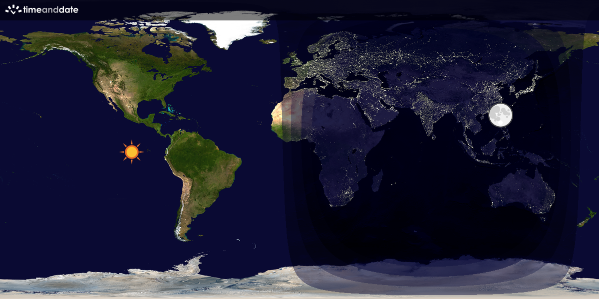 Verdenskart som viser dag og natt 