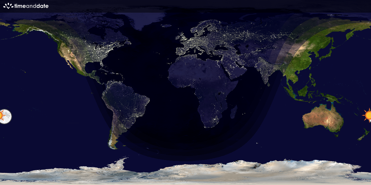 Verdenskart som viser dag og natt 