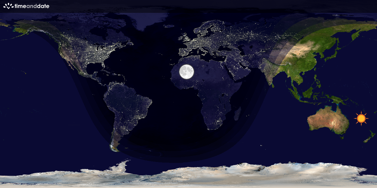 Verdenskart som viser dag og natt 