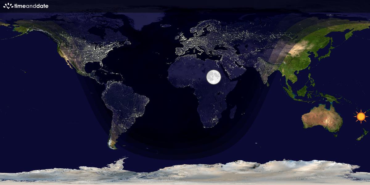 Verdenskart som viser dag og natt 