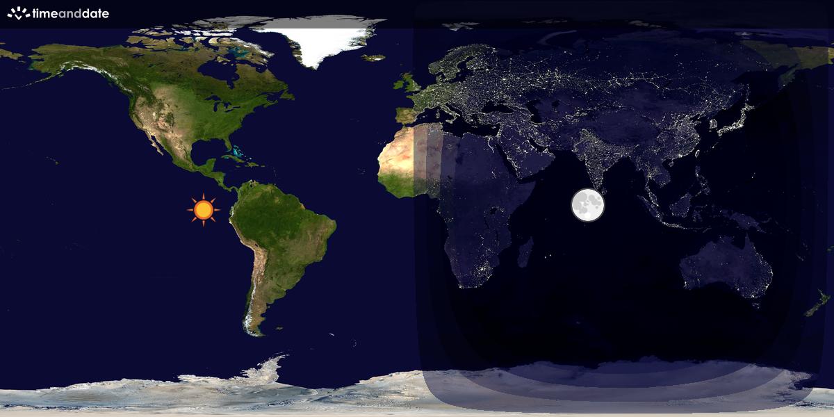 Verdenskart som viser dag og natt 