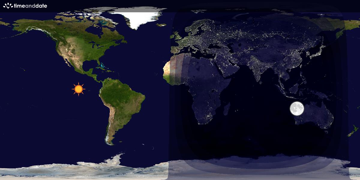 Verdenskart som viser dag og natt 