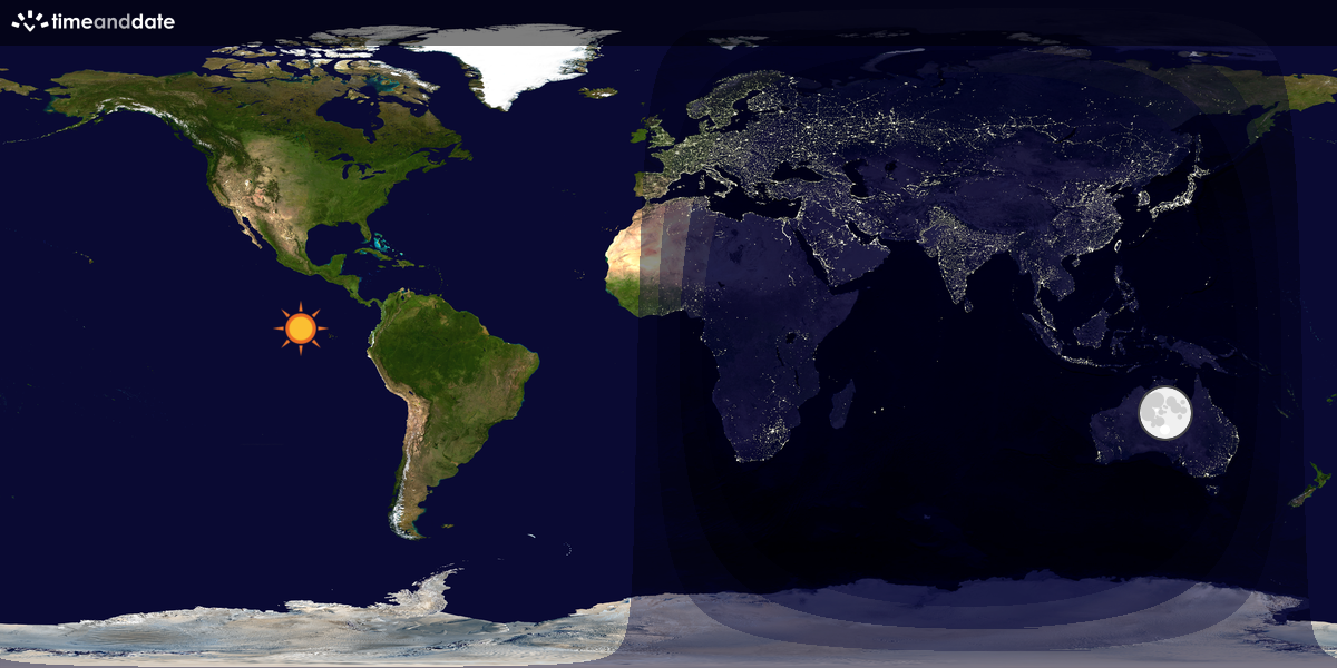 Verdenskart som viser dag og natt 