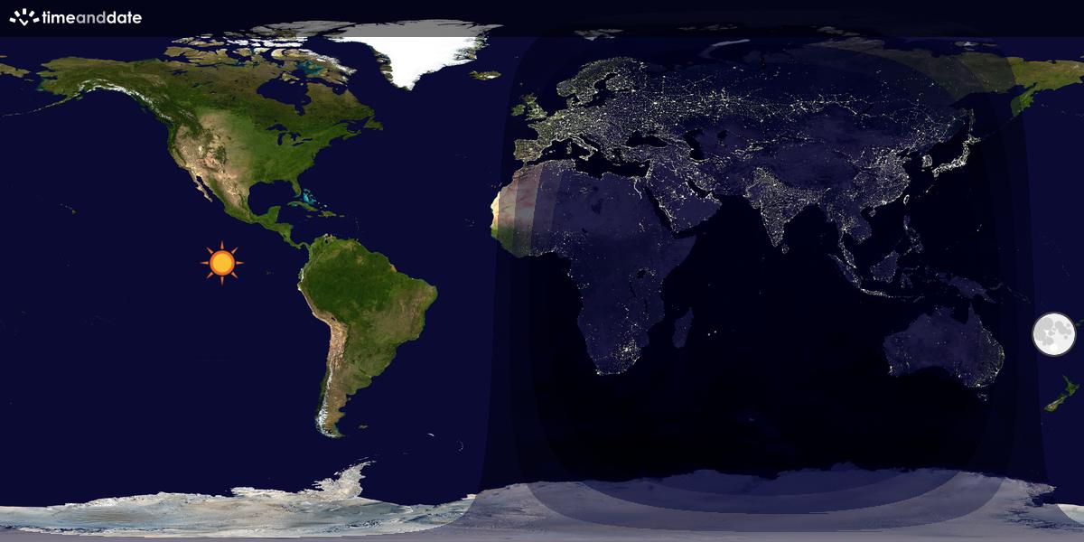 Verdenskart som viser dag og natt 