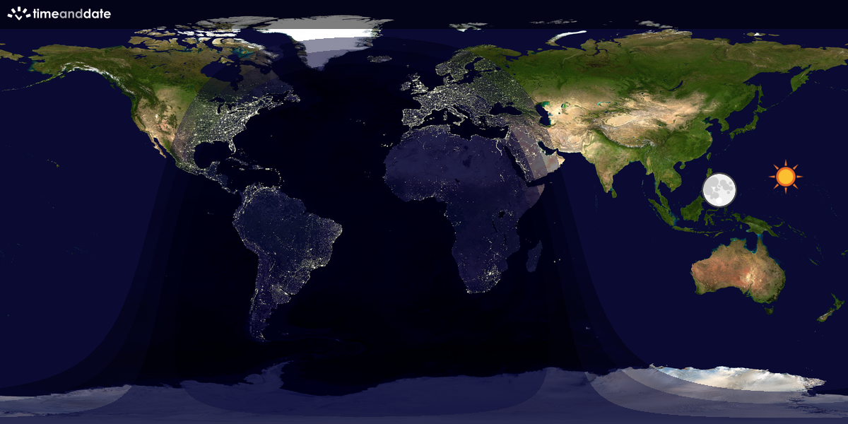 Verdenskart som viser dag og natt 