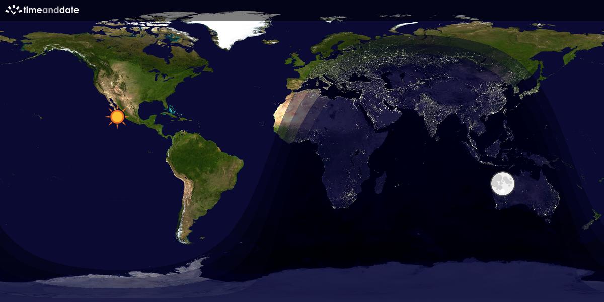 Verdenskart som viser dag og natt 