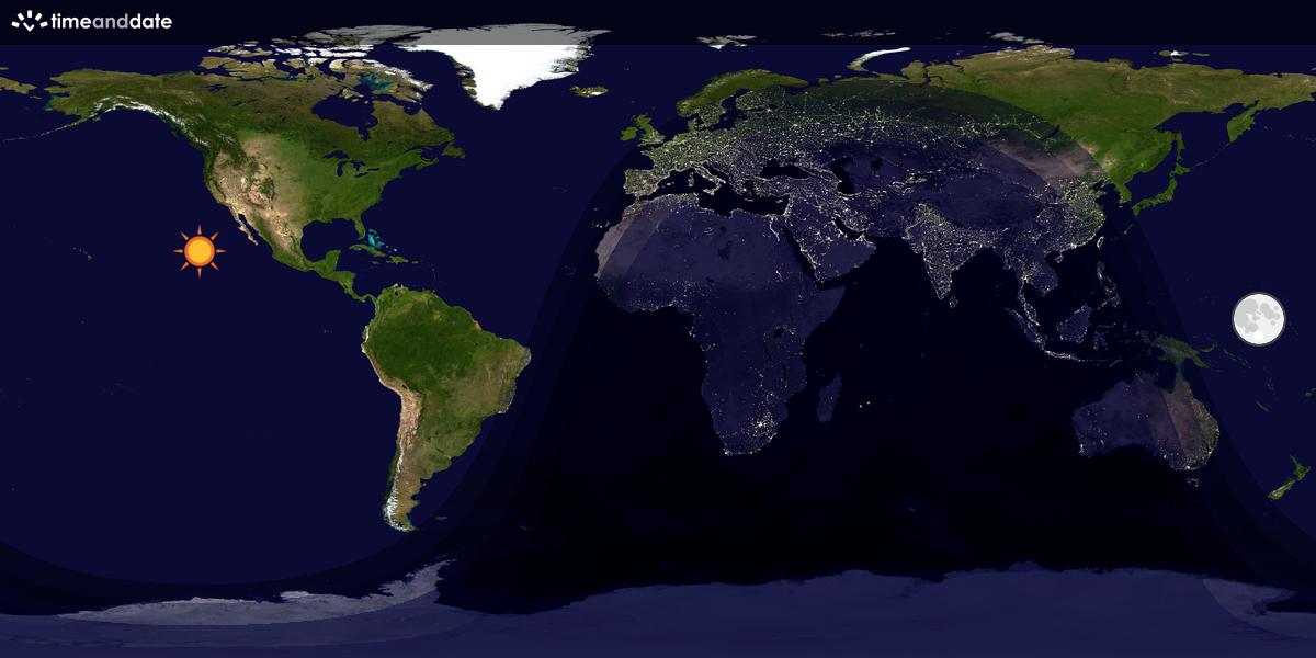 Verdenskart som viser dag og natt 