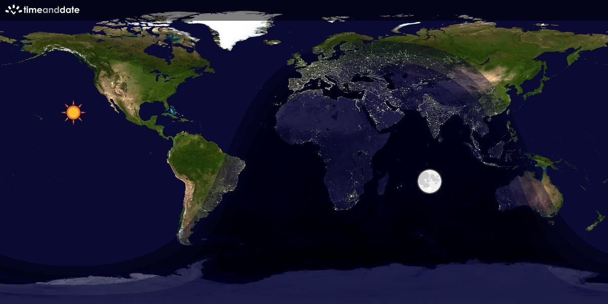 Verdenskart som viser dag og natt 