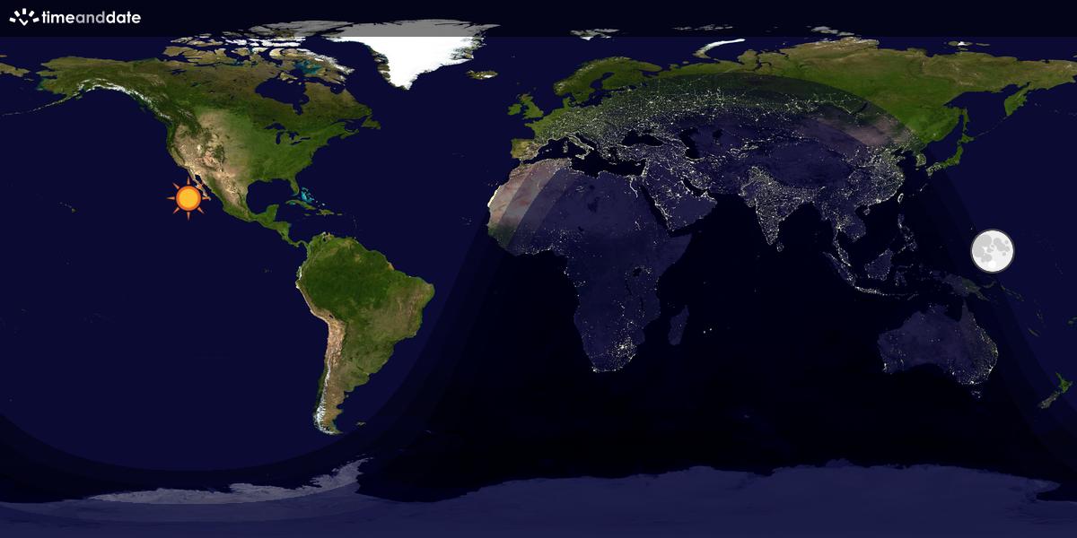 Verdenskart som viser dag og natt 