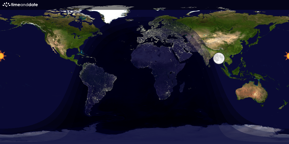 Verdenskart som viser dag og natt 