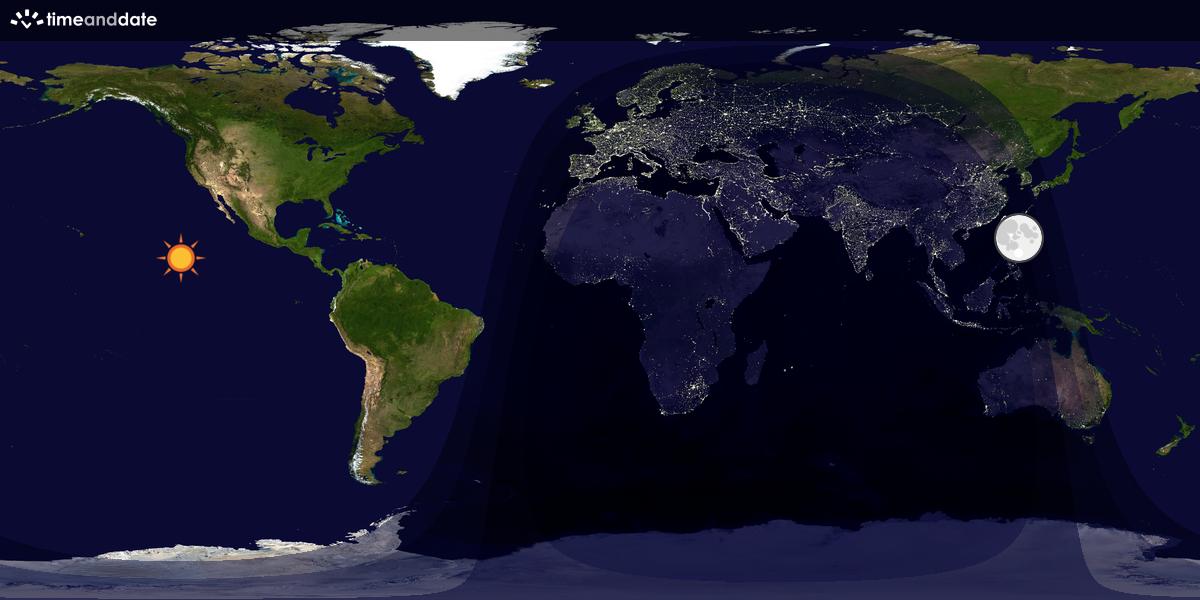 Verdenskart som viser dag og natt 